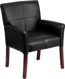 Black Leather Executive Side Chair or Reception Chair with Mahogany Legs