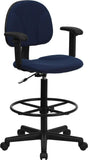 Navy Blue Patterned Fabric Ergonomic Drafting Chair with Height Adjustable Arms (Adjustable Range 22.5''-27''H or 26''-30.5''H)