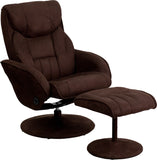 Contemporary Brown Microfiber Recliner and Ottoman with Circular Microfiber Wrapped Base