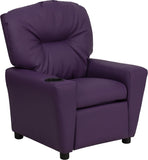 Contemporary Purple Vinyl Kids Recliner with Cup Holder