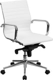 Mid-Back White Ribbed Upholstered Leather Swivel Conference Chair