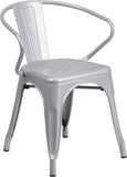 Silver Metal Indoor-Outdoor Chair with Arms