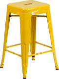 24'' High Backless Yellow Metal Indoor-Outdoor Counter Height Stool with Square Seat