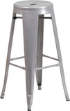 30'' High Backless Silver Metal Indoor-Outdoor Barstool with Round Seat