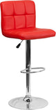 Contemporary Red Quilted Vinyl Adjustable Height Barstool with Chrome Base