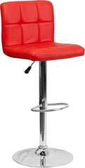 Contemporary Red Quilted Vinyl Adjustable Height Barstool with Chrome Base