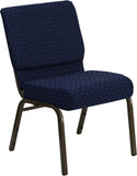 HERCULES Series 21'' Extra Wide Navy Blue Dot Patterned Fabric Stacking Church Chair with 4'' Thick Seat - Gold Vein Frame