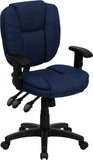 Mid-Back Navy Blue Fabric Multi-Functional Ergonomic Swivel Task Chair with Height Adjustable Arms