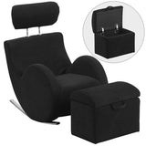 HERCULES Series Black Fabric Rocking Chair with Storage Ottoman
