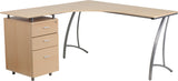 Beech Laminate L-Shape Desk with Three Drawer Pedestal