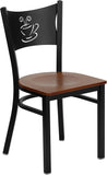 HERCULES Series Black Coffee Back Metal Restaurant Chair - Cherry Wood Seat