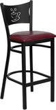 HERCULES Series Black Coffee Back Metal Restaurant Barstool - Burgundy Vinyl Seat