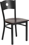 HERCULES Series Black Circle Back Metal Restaurant Chair - Walnut Wood Seat