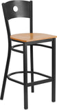 HERCULES Series Black Circle Back Metal Restaurant Barstool - Natural Wood Seat