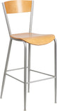 Invincible Series Metal Restaurant Barstool - Natural Wood Back & Seat