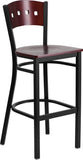 HERCULES Series Black Decorative 4 Square Back Metal Restaurant Barstool - Mahogany Wood Back & Seat