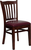 HERCULES Series Mahogany Finished Vertical Slat Back Wooden Restaurant Chair - Burgundy Vinyl Seat