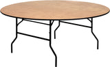 72'' Round Wood Folding Banquet Table with Clear Coated Finished Top