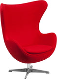 Red Wool Fabric Egg Chair with Tilt-Lock Mechanism