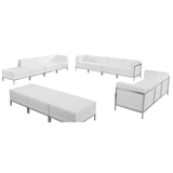 HERCULES Imagination Series White Leather Sofa, Lounge & Ottoman Set, 12 Pieces