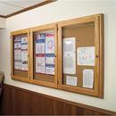 3-Door Enclosed Oak Bulletin Board, 36"H x 72"W