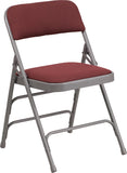 HERCULES Series Curved Triple Braced & Double Hinged Burgundy Patterned Fabric Upholstered Metal Folding Chair