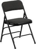 HERCULES Series Curved Triple Braced & Double Hinged Black Patterned Fabric Upholstered Metal Folding Chair