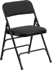 HERCULES Series Curved Triple Braced & Double Hinged Black Patterned Fabric Upholstered Metal Folding Chair