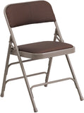 HERCULES Series Curved Triple Braced & Double Hinged Brown Patterned Fabric Upholstered Metal Folding Chair