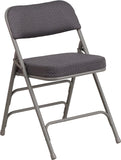 HERCULES Series Premium Curved Triple Braced & Quad Hinged Gray Fabric Upholstered Metal Folding Chair