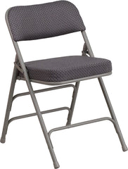 HERCULES Series Premium Curved Triple Braced & Quad Hinged Gray Fabric Upholstered Metal Folding Chair