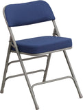 HERCULES Series Premium Curved Triple Braced & Double Hinged Navy Fabric Upholstered Metal Folding Chair