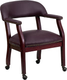 Burgundy Leather Conference Chair with Casters