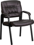 Brown Leather Executive Side Chair with Black Frame Finish
