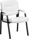White Leather Executive Side Chair with Black Frame Finish