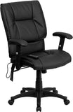 Mid-Back Massaging Black Leather Executive Swivel Office Chair