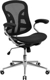 Mid-Back Black Mesh Swivel Task Chair with Chrome Base and Padded Arms