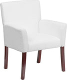 White Leather Executive Side Chair or Reception Chair with Mahogany Legs
