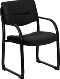 Black Leather Executive Side Chair with Sled Base