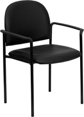 Black Vinyl Comfortable Stackable Steel Side Chair with Arms