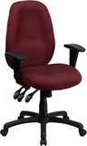 High Back Burgundy Fabric Multi-Functional Ergonomic Executive Swivel Office Chair with Height Adjustable Arms