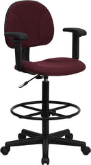 Burgundy Fabric Ergonomic Drafting Chair with Height Adjustable Arms (Adjustable Range 22.5''-27''H or 26''-30.5''H)