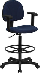 Navy Blue Patterned Fabric Ergonomic Drafting Chair with Height Adjustable Arms (Adjustable Range 22.5''-27''H or 26''-30.5''H)