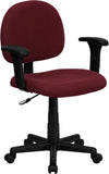 Low Back Ergonomic Burgundy Fabric Swivel Task Chair with Height Adjustable Arms
