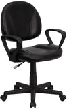 Mid-Back Black Leather Ergonomic Swivel Task Chair with Arms