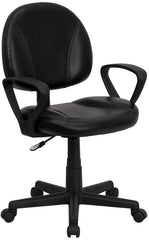 Mid-Back Black Leather Ergonomic Swivel Task Chair with Arms