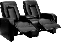 Eclipse Series 2-Seat Reclining Black Leather Theater Seating Unit with Cup Holders