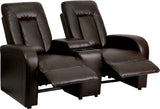 Eclipse Series 2-Seat Reclining Brown Leather Theater Seating Unit with Cup Holders