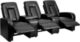 Eclipse Series 3-Seat Reclining Black Leather Theater Seating Unit with Cup Holders