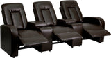 Eclipse Series 3-Seat Reclining Brown Leather Theater Seating Unit with Cup Holders